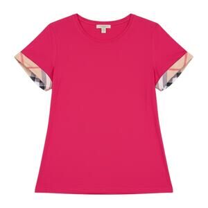 Burberry Brit Dark Pink Nova Check Cuff Women's Small T-Shirt Top $290 Retail